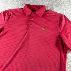 Masters Tech Athletic Golf Polo Shirt Pink Red Stripe Medium Men's Collar Button
